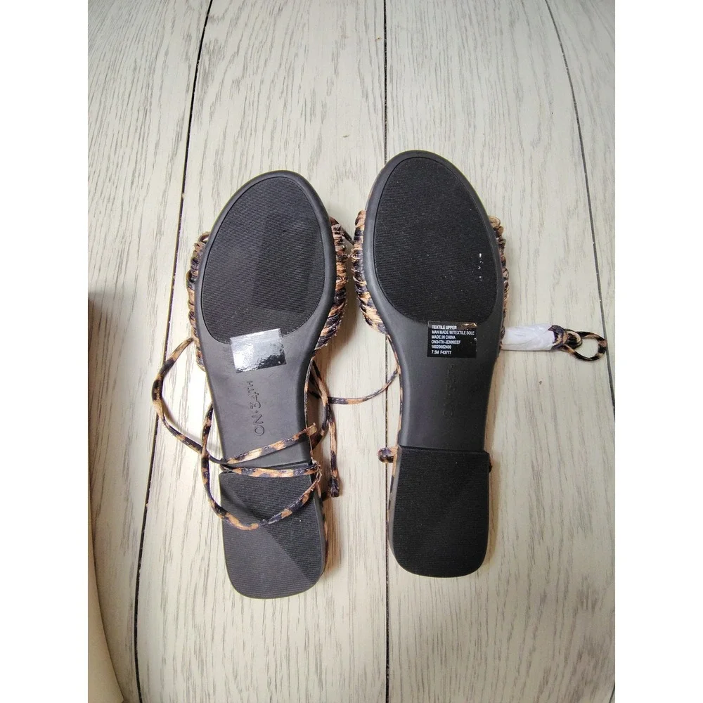On 34th Jennieef Leopard Print Lace Up Flat‎ Sandals Brown Animal Print 7.5M